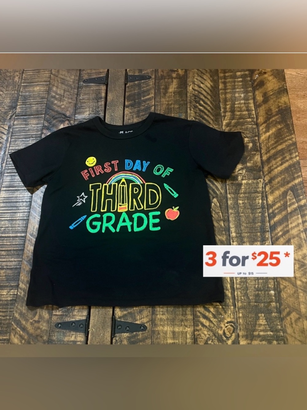 Place Black Third Grade Kids Tee